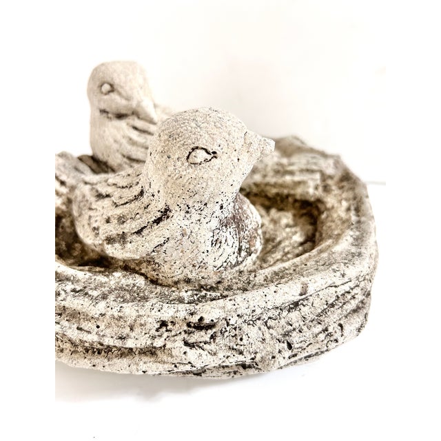 Vintage Concrete Bird Nest Garden Sculpture, Cast Stone Sparrow Planter or Birdbath Accent For Sale In Louisville - Image 6 of 11