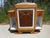 Light wood bedside table, Art Deco period and style. One large central cupboard with a burr walnut door and original knob...