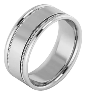 10MM WIDE MILGRAIN EDGE Platinum Plain Wedding Band Ring 24.2 Grams, COMFORT FIT