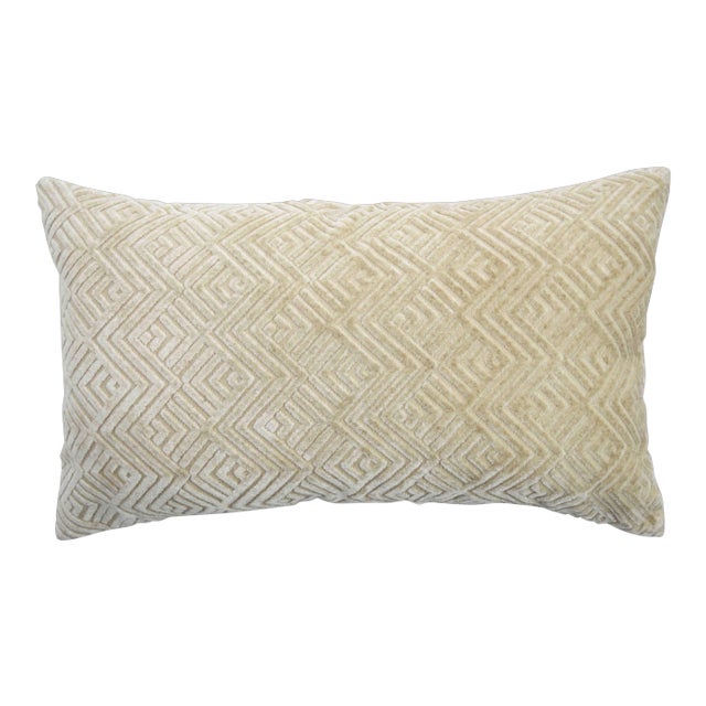 Modern FirmaMenta Italian Geometric Cream Linen Velvet Lumbar Pillow For Sale