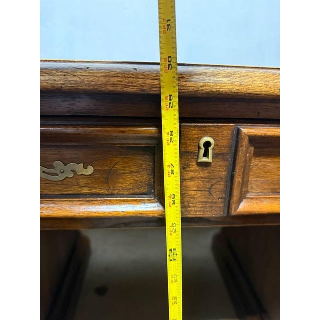 Vintage Hekman Oak Tooled Leather Top Executive Office Desk " For Sale - Image 12 of 14