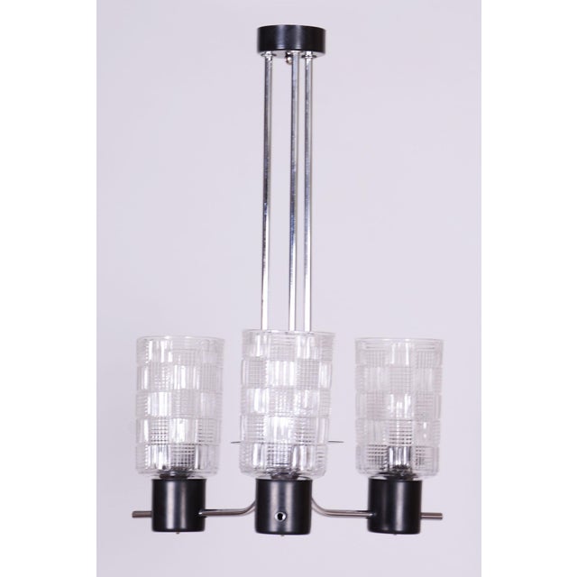 Metal Mid-Century Chandelier in Chromed Steel and Glass by Drukov, Czech, 1970s For Sale - Image 7 of 11