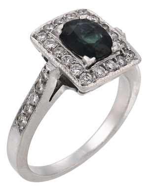 Vintage Sapphire Diamond 18k White Gold Ring, Size 6