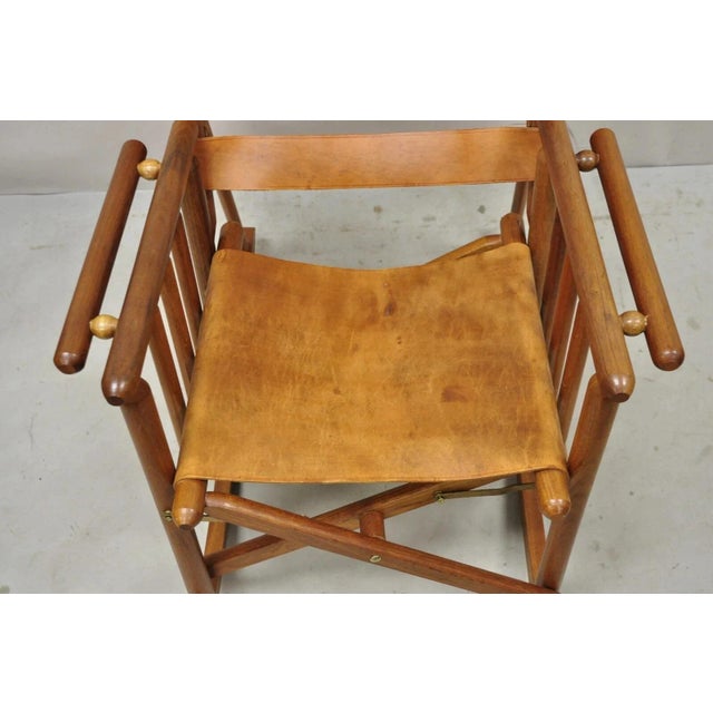 Wood Mid 20th Century Costa Rican Campaign Style Teak Brown Leather Folding Rocker Rocking Chair For Sale - Image 7 of 12