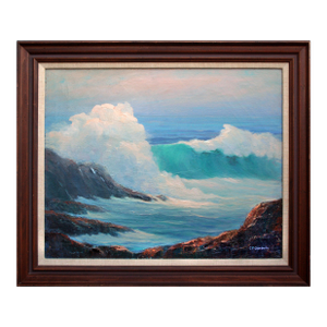Mid Century Northern California Rocky Shore Seascape by Cecil F. Chamberlin