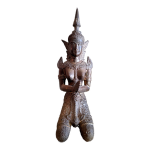 Early 20th Century Thai Bronze Thepphanom Devata Statue – Kneeling Celestial Guardian, 9”