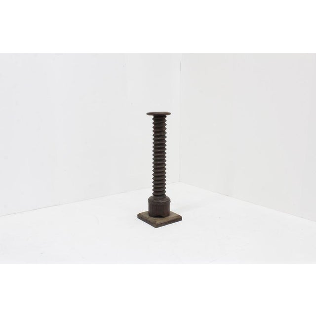 19th Century French Screw Pedestal Plant Holder was orginally used as a grape press screw in France . Can be used as a...