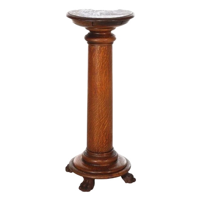 Antique Rj Horner Classical Oak Sculpture Stand C1900 For Sale