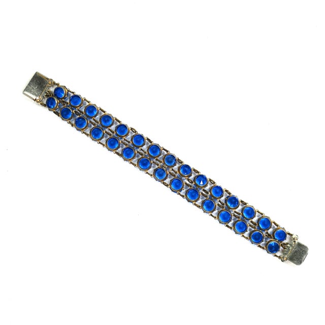 Metal Vintage Austrian Sapphire Crystal Bracelet 1950s For Sale - Image 7 of 9