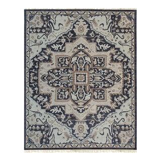 8x10 Majestic Timeless Charcoal Traditional Medallion Hand Knotted Wool Carpet Rug For Sale