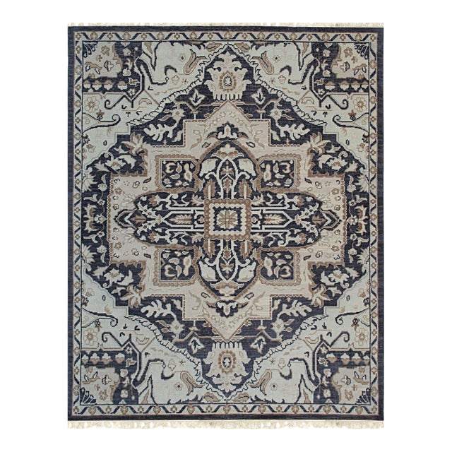 8x10 Majestic Timeless Charcoal Traditional Medallion Hand Knotted Wool Carpet Rug For Sale