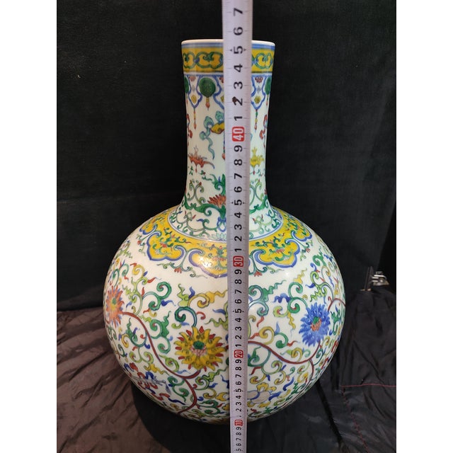 Chinese Ceramic Vase Qing Dynasty Qianlong Marked Doucai Porcelain Tianqiu Vase Hand Painted Hidden Eight Immortals Pattern For Sale - Image 11 of 11
