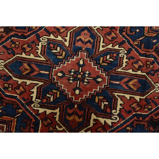 Red Heriz Rug 7’8” X 10’6” Red Wool Vintage Tribal Hand-Knotted Oriental Carpet For Sale - Image 8 of 15