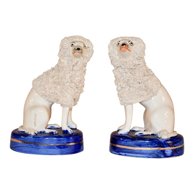 Pair of English Staffordshire Style Poodles For Sale