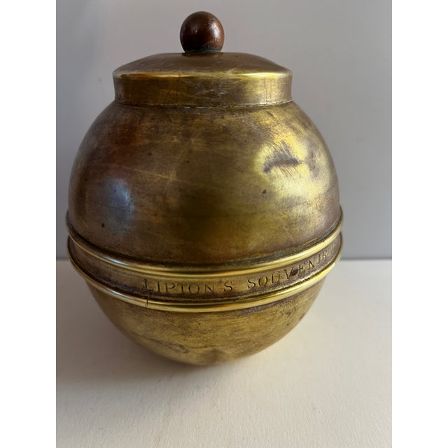 English 1924 Lipton Brass Tea Caddy For Sale - Image 3 of 7