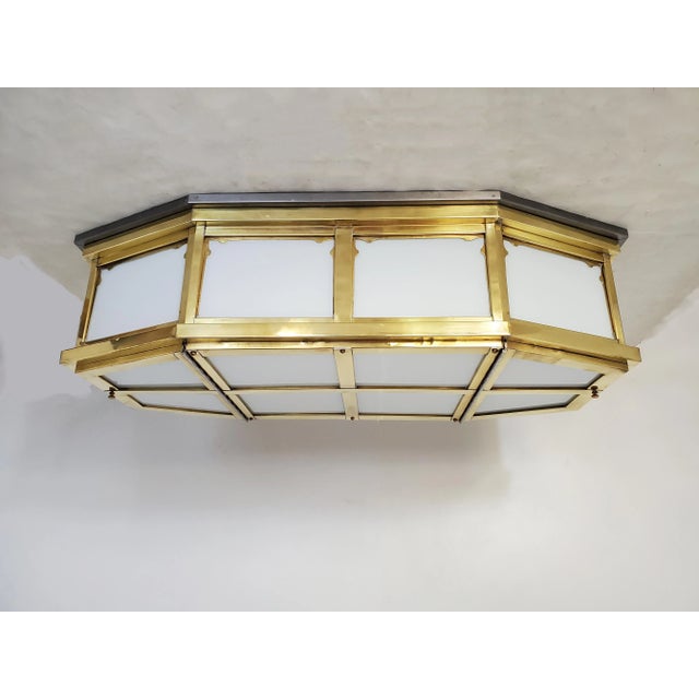 Mid 20th Century Large Industrial Brass and Glass Flush Mount For Sale - Image 13 of 13