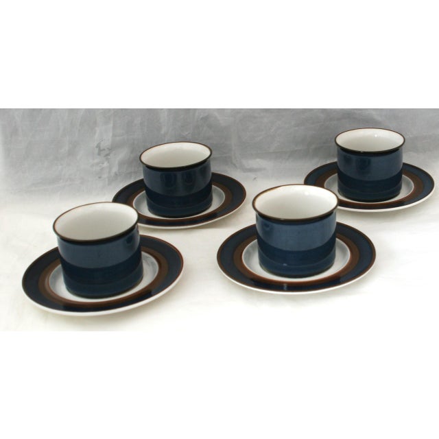 Vintage Haniwa Ranmaru Stoneware Pottery Blue Coffee Mugs And Saucers 8 Piece Set Made In Japan This is a vintage set of 4...