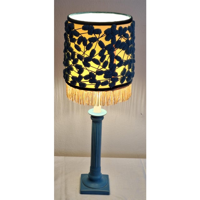 Vintage Table Lamp with Blue Ceramic Base and Fabric Shade by Lamplove, 1980s For Sale - Image 3 of 8