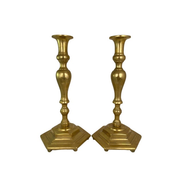 Antique Brass Candlesticks - a Pair For Sale In Los Angeles - Image 6 of 6