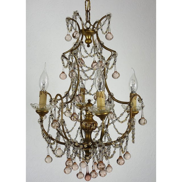 Gold-Plated Metal & Murano Glass Drop Chandelier, 1930s, in Very Good conditions. Designed 1920 to 1949 I have official...