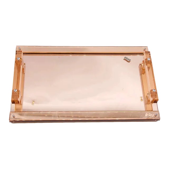 European 1950s Lucite Translucent Orange Mirrored Tray For Sale