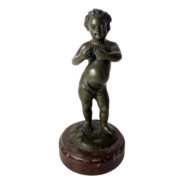 Clodion, Small Sculpture Depicting Cupid, 1700, Bronze on Marble Base For Sale