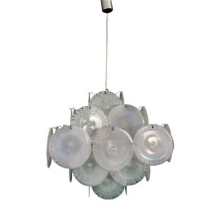 Chandelier 36 Murano Iridescent Glass Discs 70s attributed to Gino Vistosi for Vistosi For Sale