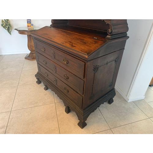 Baroque Oak Secretaire with Top Cabinet For Sale - Image 15 of 18