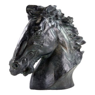 Mid-Century Vintage Equestrian Plaster Horse Bust For Sale