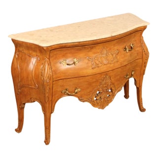 Italian Louis XV Style Marble Top Bombe Commode Chest For Sale