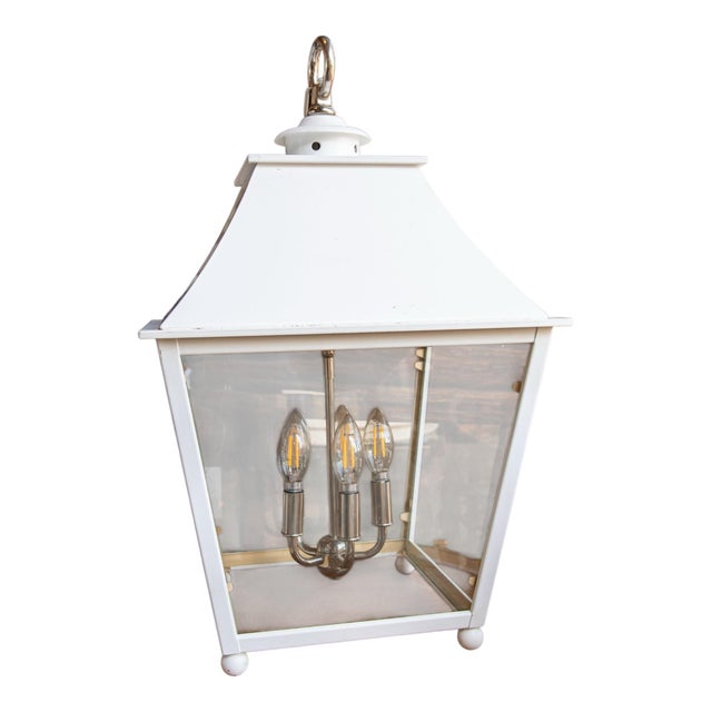Custom Urban Electric pagoda-form lantern featuring a crisp white painted exterior, contrasting yellow painted interior,...