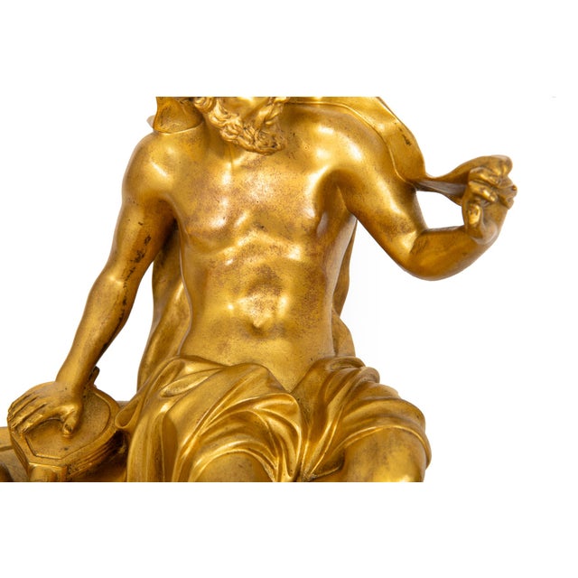 Gold Rare Pair of French Antique Bronze Fireplace Chenets “Vulcan and Venus" For Sale - Image 8 of 17