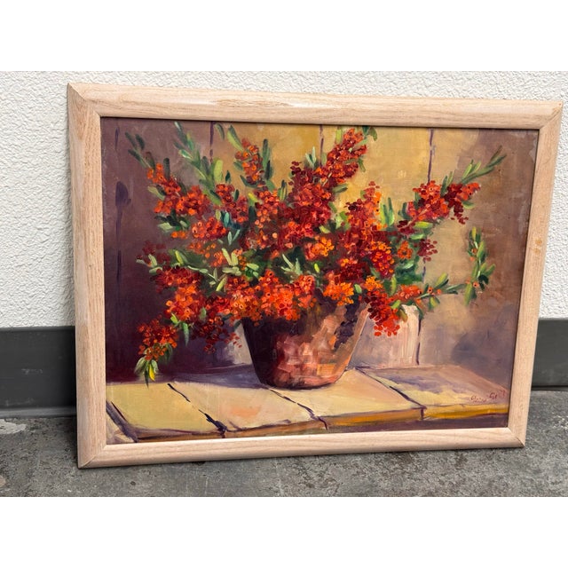 Textile Floral Still Life Oil on Canvas Painting, Vintage For Sale - Image 7 of 12