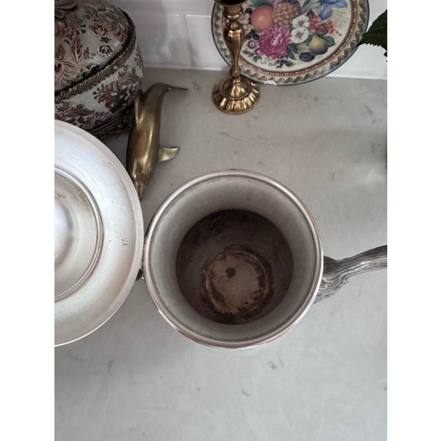 1940s Sheridan Silver Co Silver Plated Tea Pot Silver on Copper Flower Design 4 Footed For Sale - Image 11 of 12