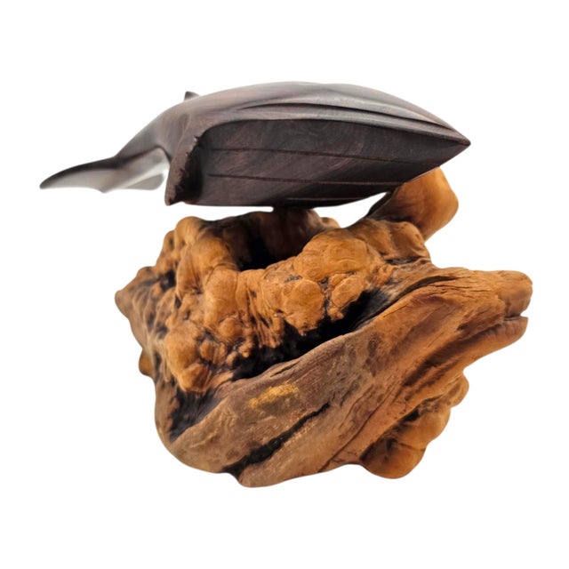 Hand-Carved Ironwood Whale Sculpture on Natural Burl Base, 9.5" For Sale - Image 4 of 11
