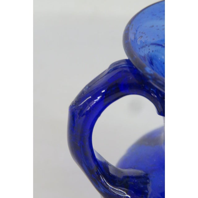 Mid 20th Century Hand Blown Art Glass Mini Pitcher Small Creamer Cobalt Blue Swirl Pattern For Sale In Miami - Image 6 of 15