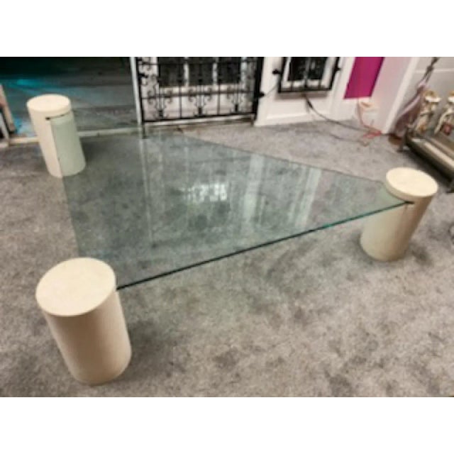 Modernist Cast Concrete Cylinder Leg Coffee Table With Triangular Glass Designed in The 1980's.Glass Is Held In Place With...