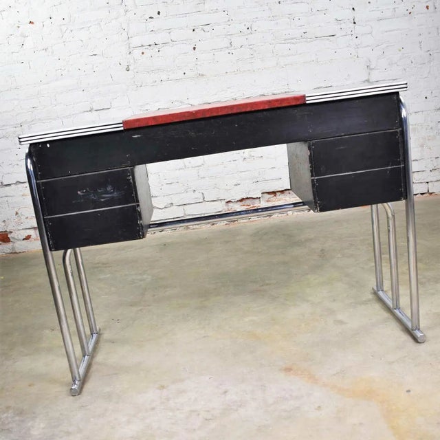Art Deco Machine Age International Style Chrome & Black Desk Gilbert Rohde Attribution For Sale - Image 9 of 13