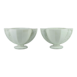 Pair of Early 20th Century Art Déco Pale Green Opaline Glass Decorative Vases With Parrot Handles, France