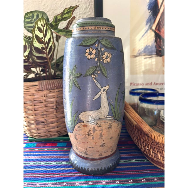 Sculpture Materials Vintage Mexican Tonala Burnished Clay Pottery Vase With Deer For Sale - Image 7 of 7
