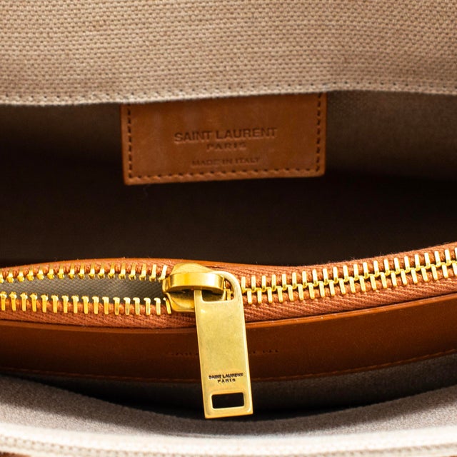 Saint Laurent Sac De Jour Natural Canvas Brown Leather Tote Bag For Sale - Image 9 of 10