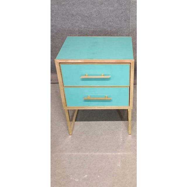Wood Handmade Azure Bedside Tables in Wood and Brass from Justfurnituress SRL, Set of 2 For Sale - Image 7 of 11