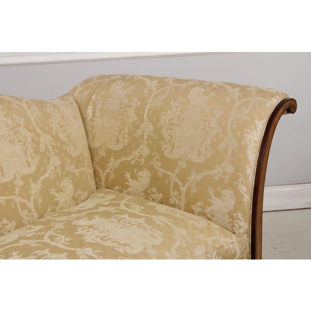 Wood Southwood Gold Damask Camelback Sofa For Sale - Image 7 of 18