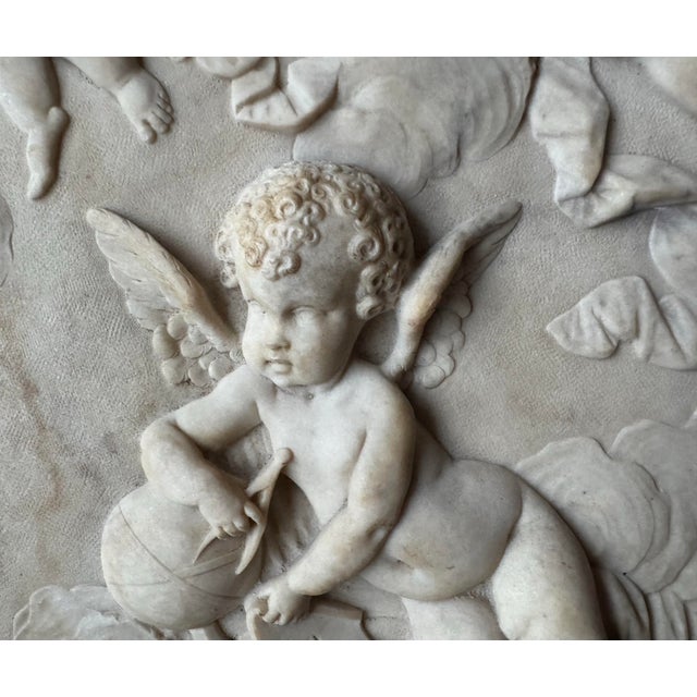 Antique Neoclassical Carved Marble Cherub Bas Relief in Ornate Gilt Oval Frame For Sale - Image 4 of 12