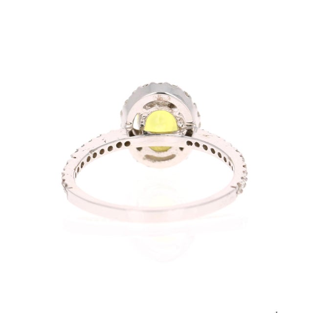 1.71 Carat Yellow Sapphire Diamond Halo Ring 14 Karat White Gold, Size 7 For Sale - Image 4 of 5