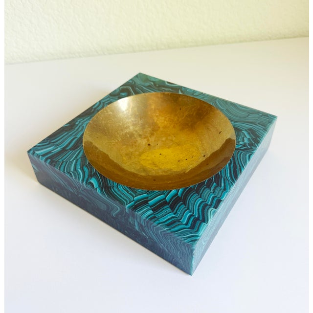 Aldo Tura Vide Poche, Brass & Faux Malachite, Italy 1960s, Attributed For Sale - Image 10 of 16