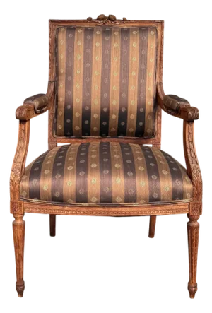 Antique 19c Louis XVI Carved Walnut Arm Chair