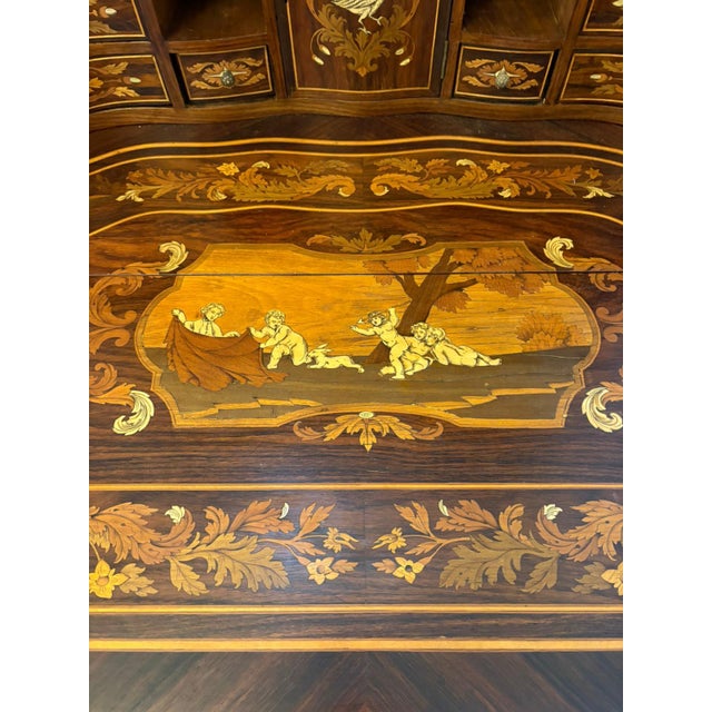 Antique Italian Marquetry Inlaid Burr Walnut Bureau Bookcase, 1920 For Sale - Image 11 of 18