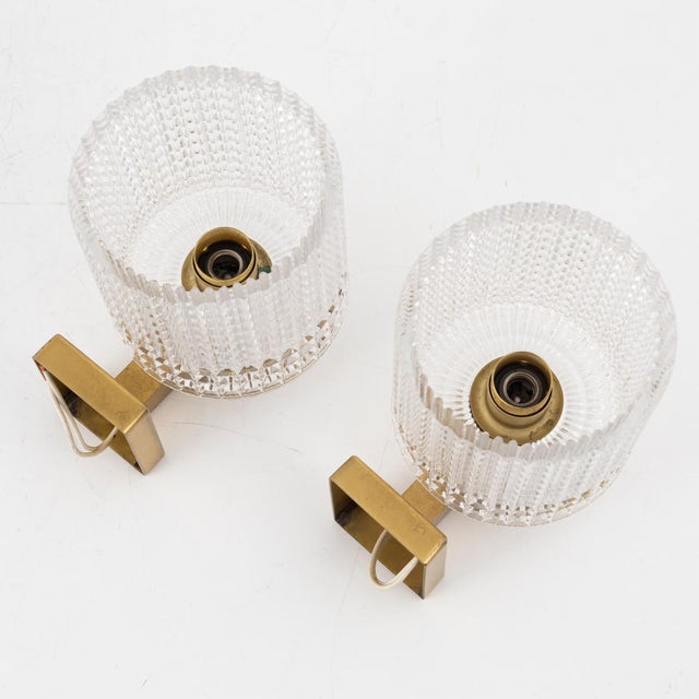 Brass and Glass Sconces by Carl Fagerlund for Orrefors, Sweden, 1960s, Set of 2 For Sale - Image 11 of 15