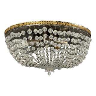Neoclassical, Basket Flush Mount Ceiling Light, Bronze, Crystal, France, 20th C. For Sale